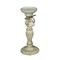 11 Inch Wood Pedestal Candle Holder Rustic White Washed Pillar With Sea Shells